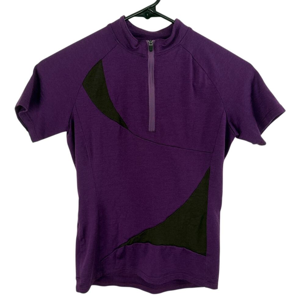 Ibex Wool Cycling Jersey Womens XS Purple 1/4 Zip Short Sleeve Knit Bike Outdoor